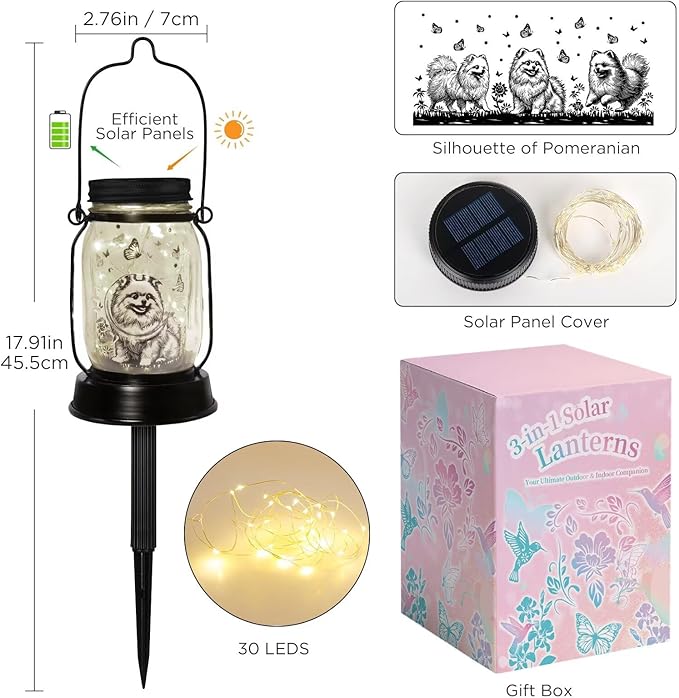 kyoryuger Pomeranian Gifts for Women/Men Pomeranian Solar Lanterns Dog Mom Birthday Dog Lovers