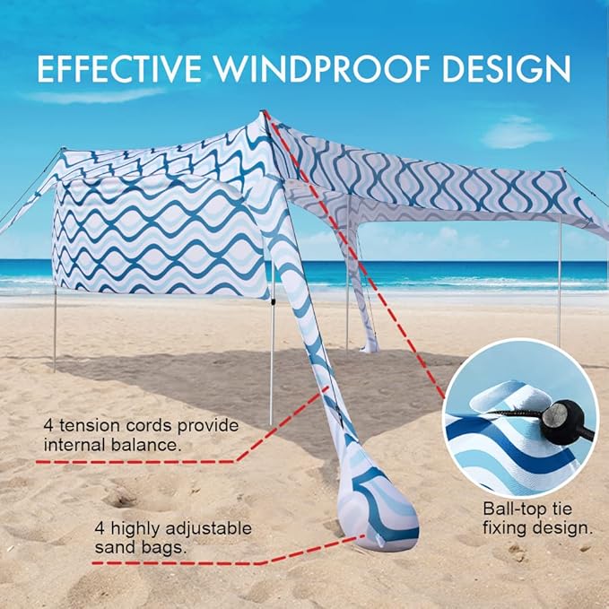 Beach Canopy Tent Shade with Sidewalls 10x10FT, 6.6FT Tall, UPF50+ Sun Shelter, Windproof & Water