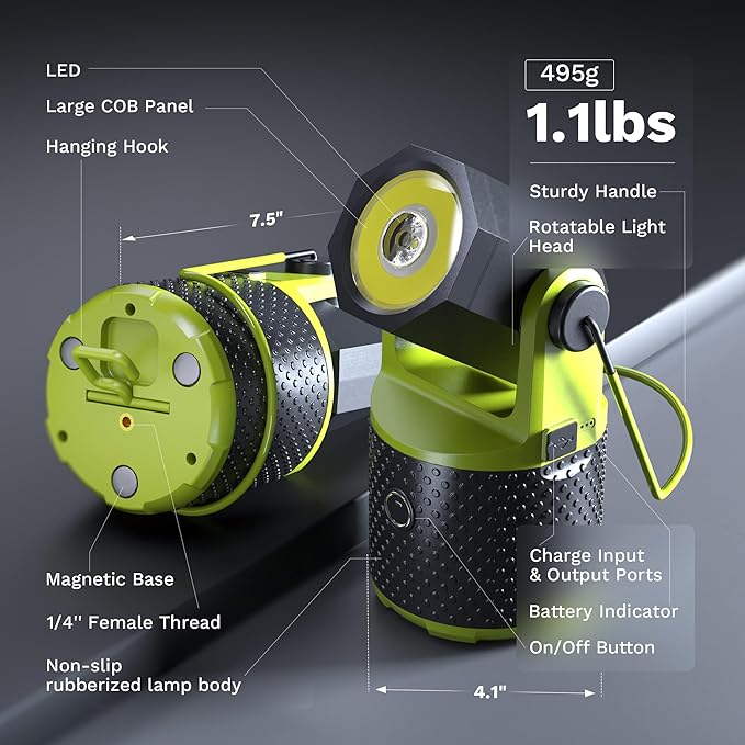 CLAKAP LED Camping Lantern, 3000Lumens Rechargeable 180°Rotatable Flashlight Lantern, Portable