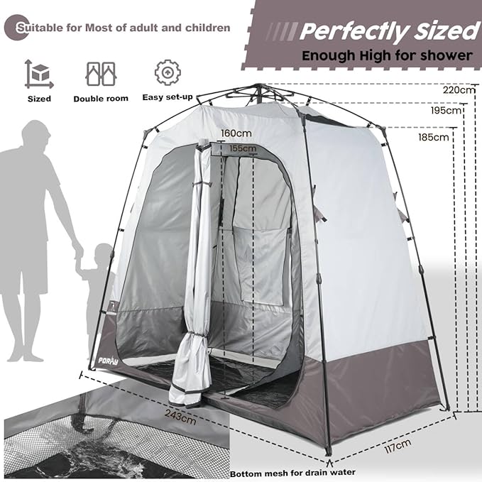 Camping Shower Tent Deluxe Changing Room Easy Set Up Privacy Shelter,Large Toilet Tent with Floor