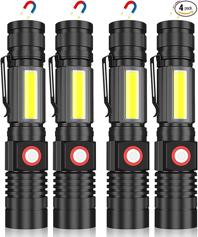 Hoxida Magnetic Flashlight USB Rechargeable, Super Bright LED Tactical Flashlight with Cob