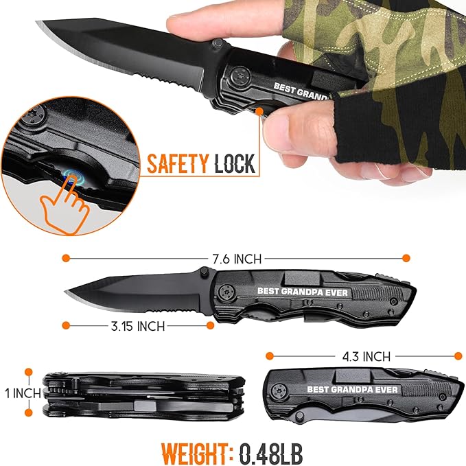Grandpa Gifts, "BEST GRANDPA EVER" Multitool Knife, Stocking Stuffers for Grandpas, Grandpa?™s