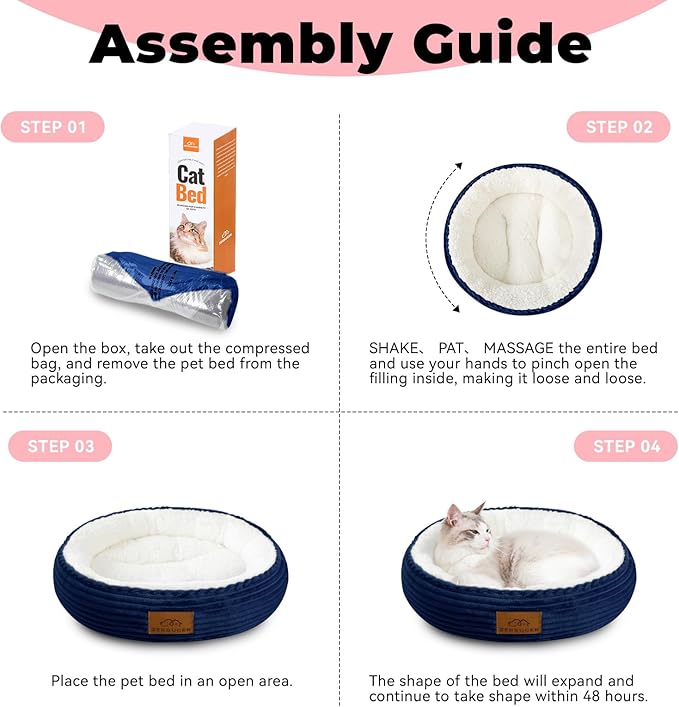 20in Washable Cat Beds for Indoor Cats - Round Donut Pet Bed for Cats, Small Dogs, Puppy, Kitten