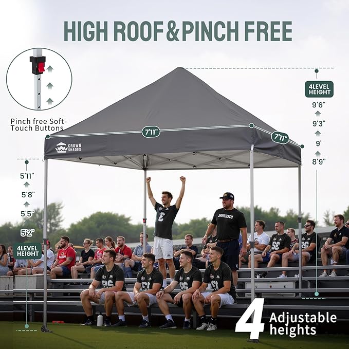 CROWN SHADES Pop Up Canopy Tent, 8x8 Commercial Canopy Tent with 4" Wheels, 4 Upgraded Weights