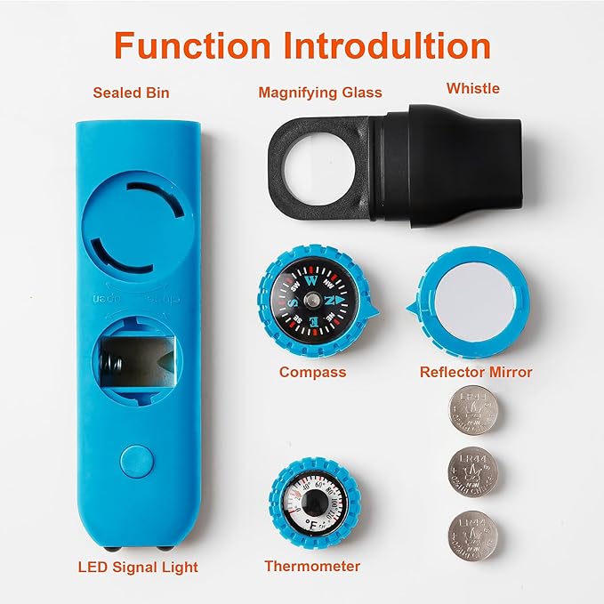 Emergency Survival Safety Whistle，Whistle for Kids with Lanyard,Compass,Thermometer,Ideal for
