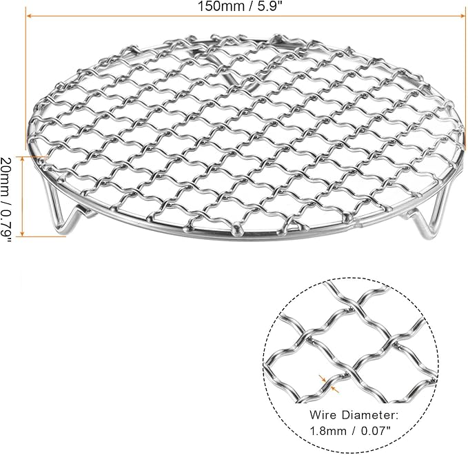 HARFINGTON 2pcs Round Cooking Rack 5.9-inch 201 Stainless Steel Cross Wire Barbecue Grill Net with