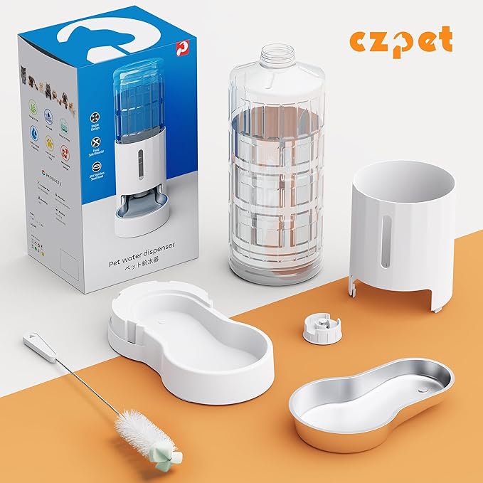 CZPET Automatic 9L Dog and Cat Water Dispenser with Stainless Steel Bowl Gravity Waterer,100%