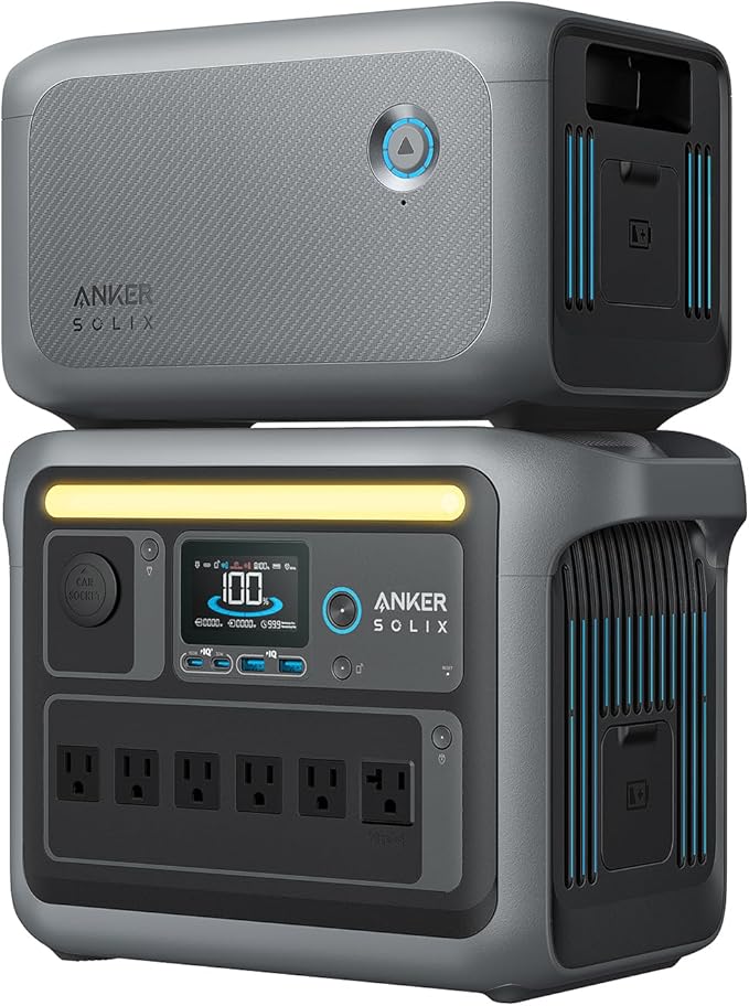 Anker SOLIX C1000 Portable Power Station and BP1000 Expansion Battery, 1800W Solar Generator, Full