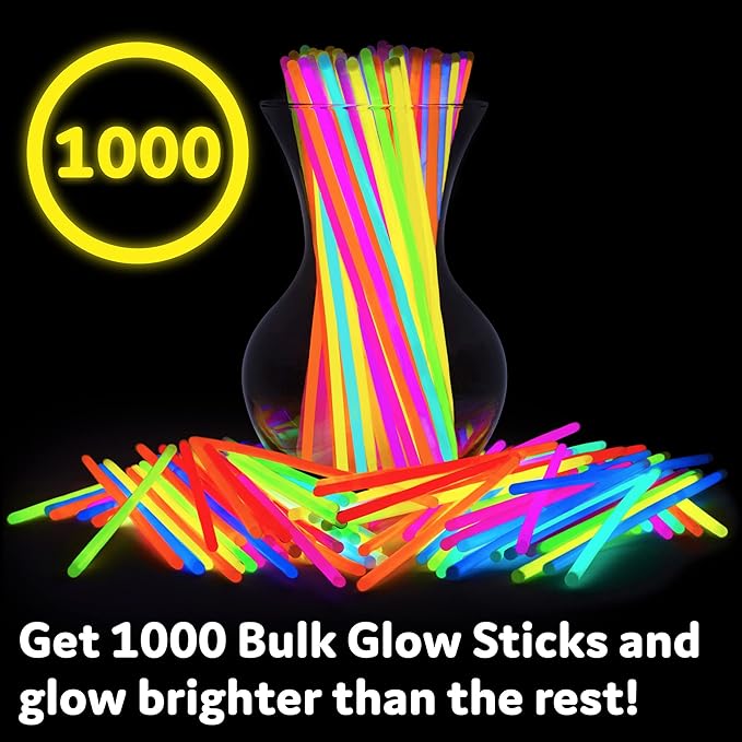 PartySticks Glow Sticks Party Supplies 1000 pack - 8 Inch Glow in The Dark Light Up Sticks Party