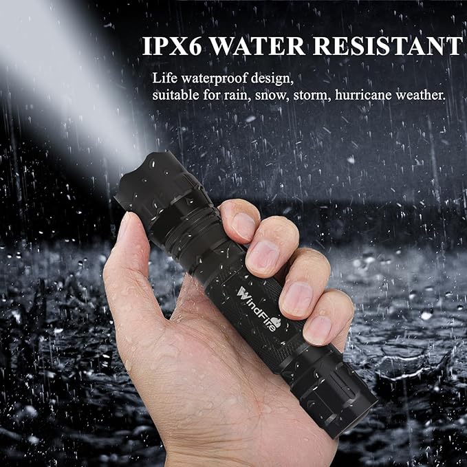 WINDFIRE 2 Pack LED Flashlight Single Mode, Super Bright Tactical Flashlights, Small Portable Water