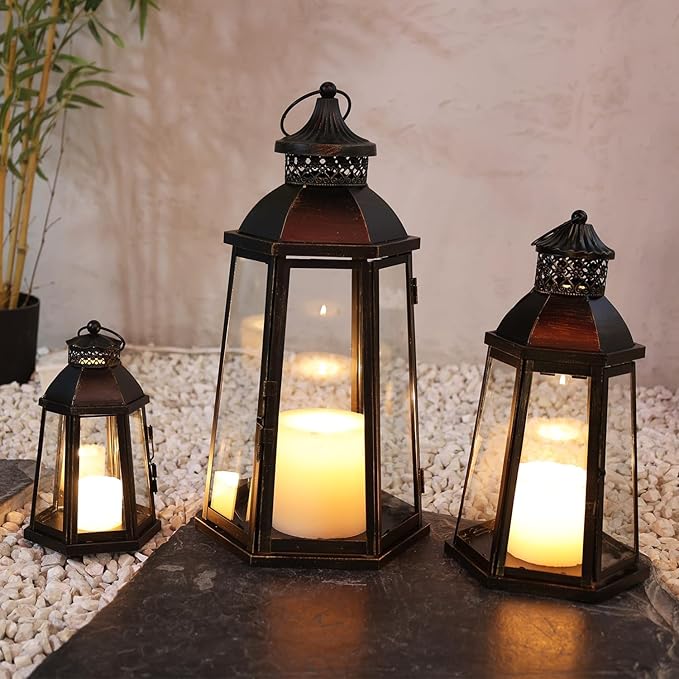 DECORKEY 19’’&16’’&8’’ Lanterns Decorative Outdoor & Indoor, Large Lantern for Front Porch, Metal