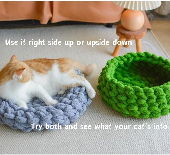 Cat Nest Bed ??Premium Handwoven Washable Extra Soft Round Cave House for Indoor Kitten & Kitty