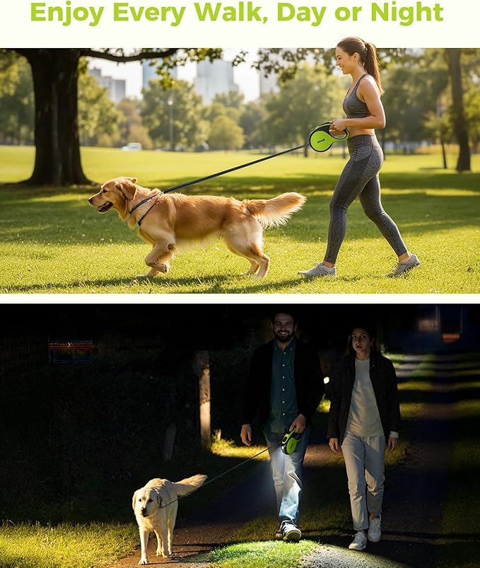 Retractable Dog Leash with Flashlight, 26ft Heavy Duty Retractable Pet Leash with Light, One-Button
