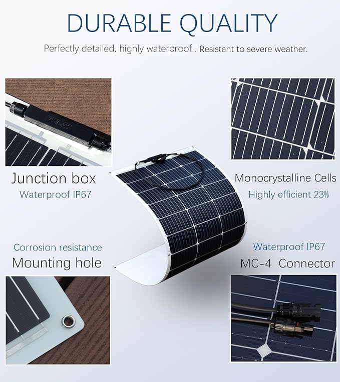 Flexible Solar Panel kit 100W 12V, monocrystalline Solar Panel10A Charge Controller,Extension