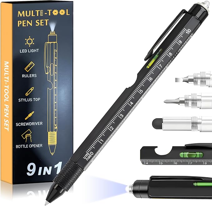 Christmas Gifts Stocking Stuffers for Men,Multitool Pen 9 in 1 Innovative Gift for Men,with LED