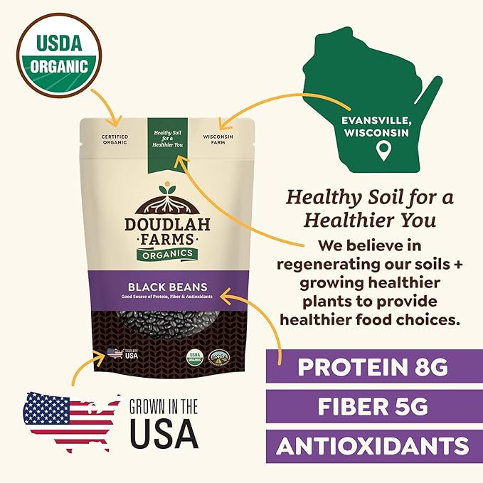 Organic Dried Black Beans 25 lb, Unsalted, Low-Sodium, Non-GMO, Farmed From Regenerative Soil