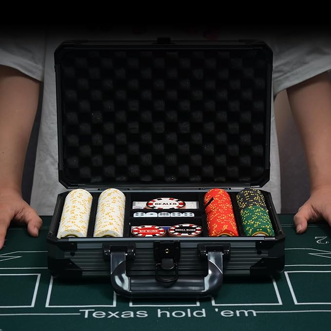 14 Gram Clay Poker Chips Set - Texas Hold'em 300 PCS Blank Chips with High-End Case & Poker