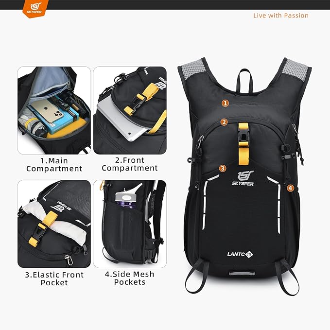 SKYSPER Small Hiking Backpack - 15L Travel Daypack Lightweight Bag Water Resistant Hiking Backpacks