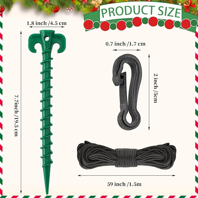 AUGSUN 27 Pieces Plastic Inflatable Stakes Set, Include Tent Stakes, Tethers Ropes and Hooks Heavy