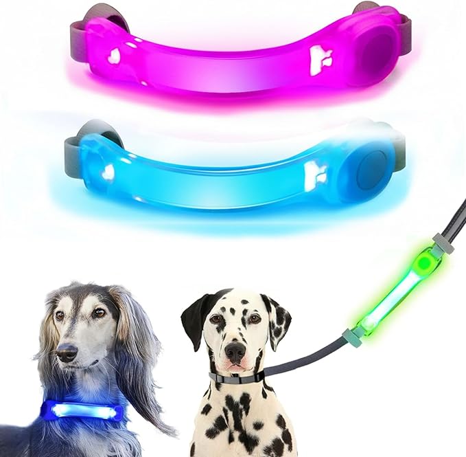 2 Pack LED Light for Dog Leash Harness, USB Rechargeable Light Up Collar with Nylon Stickers, Glow