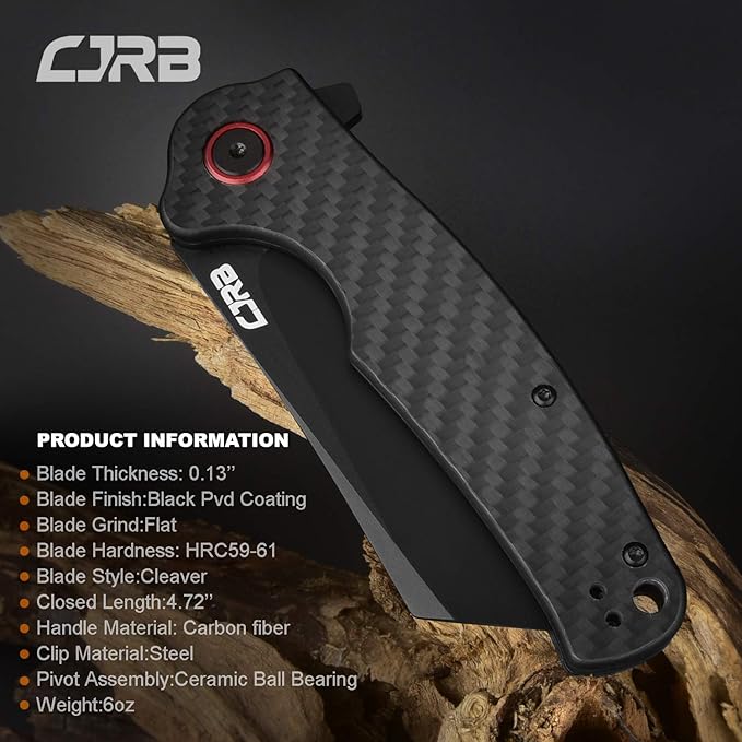 CJRB Crag Folding Pocket Knife, 3.43" AR-RPM9 Steel Blade Carbon Fiber Handle EDC Knife with Pocket