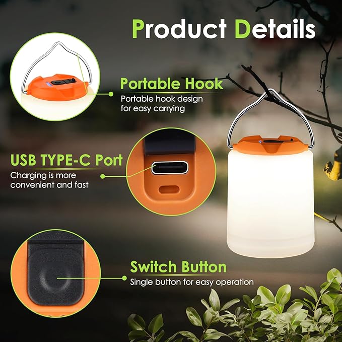 LED Camping Lantern, Rechargeable Camping Light, 4 Modes Outdoor Flashlights Lanterns with 1000LM