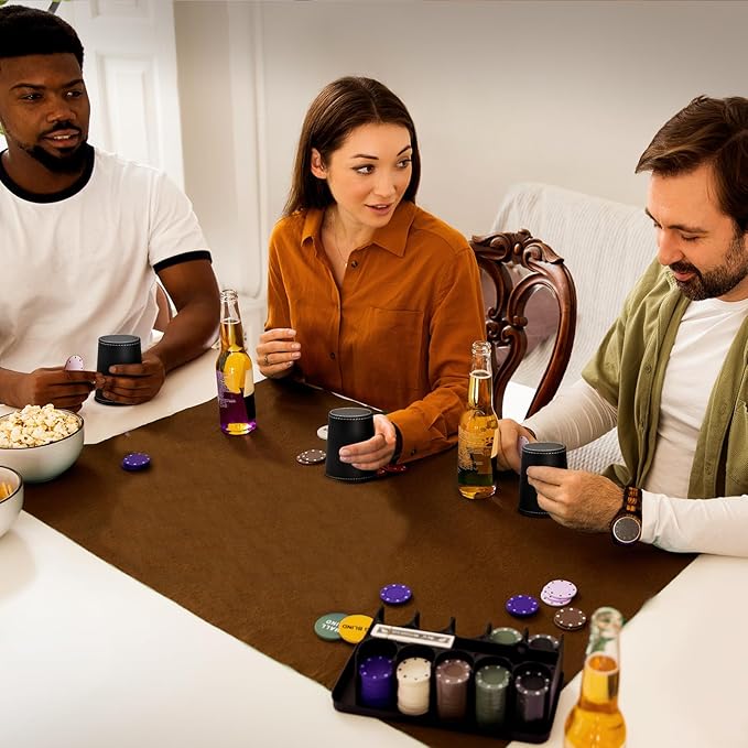 5X Dice Cup Set, PU Leather Dice Shaker Cups with 30 Dices for Bar Party Yahtzee Farkle Dice Games