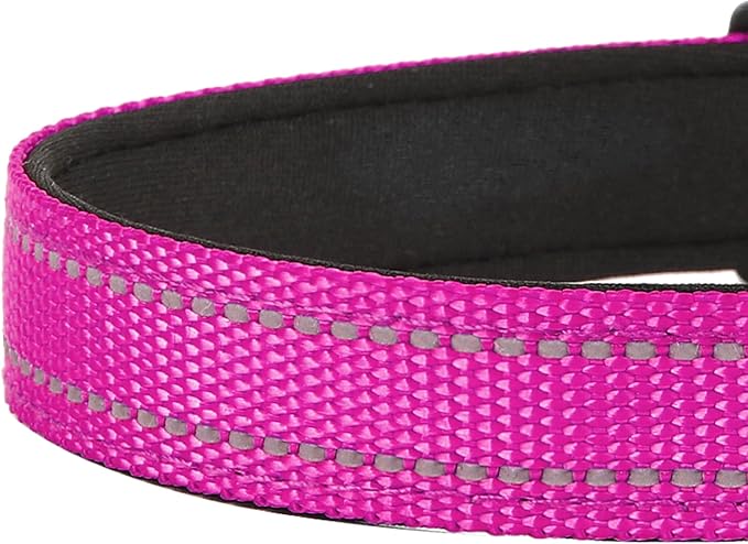Reflective Dog Collar, Adjustable Soft Neoprene Padded Nylon Pet Collars with Buckle for Small