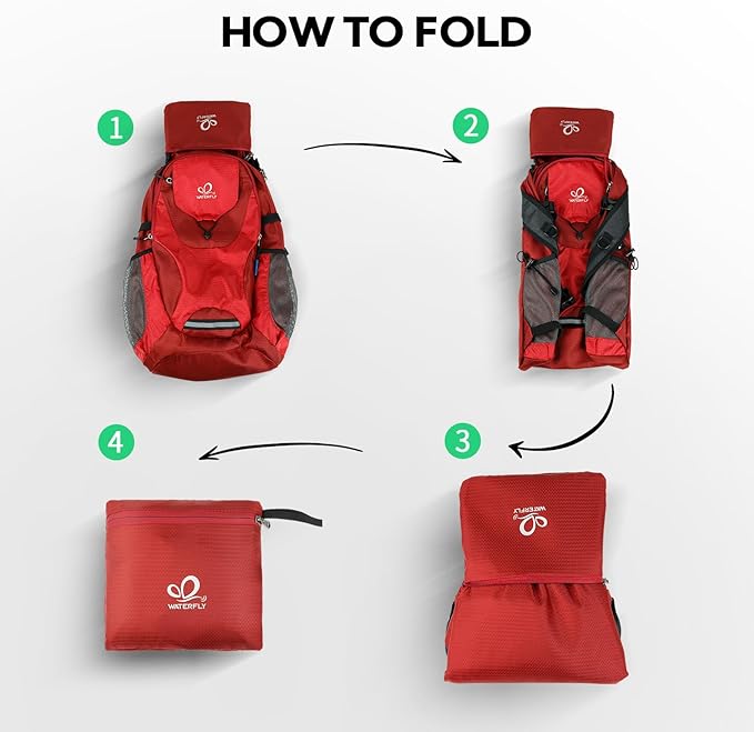 WATERFLY Lightweight Packable Hiking Backpack: 30L Foldable Travel Daypack Ultralight Camping Day