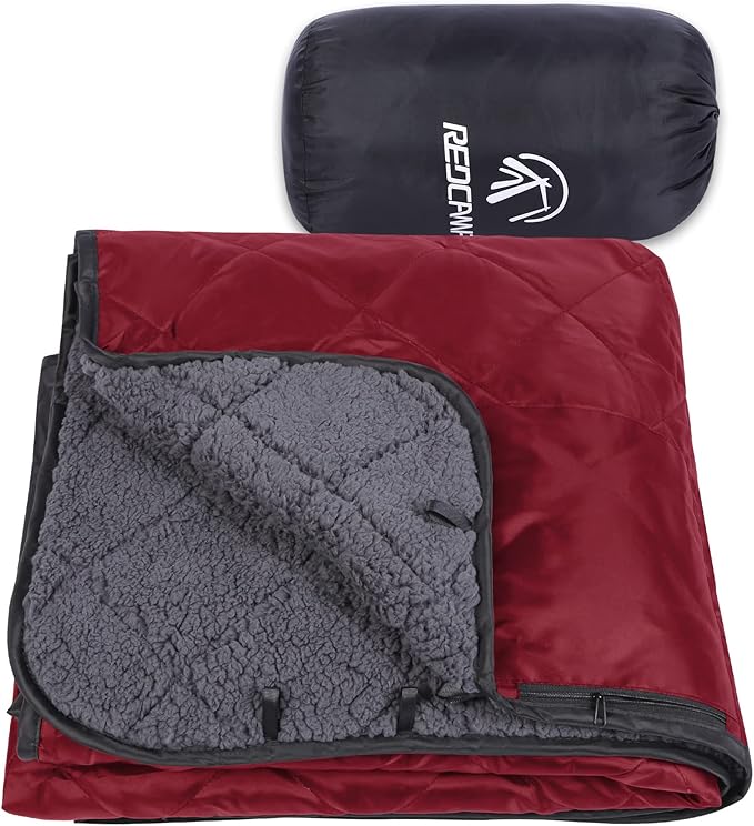 REDCAMP Large Camping Blanket with Sherpa Lining, Cold Weather Warm Outdoor Blanket Windproof for