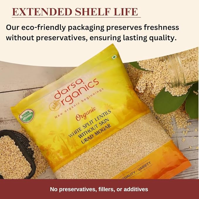 Darsa Organics Urad Dal Split Without Skin (Urad Mogar) 2lb ??USDA Organic White Matpe Split