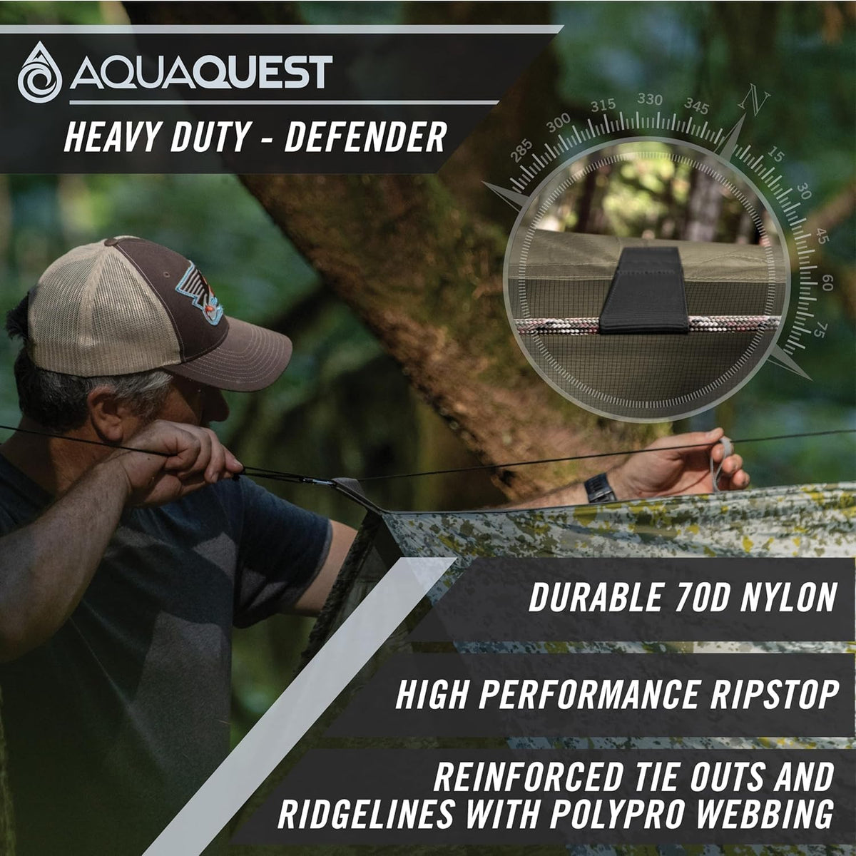 AquaQuest Defender Tarp – Heavy-Duty Waterproof (20,000 mm) Seam-Taped Rain Fly for Camping