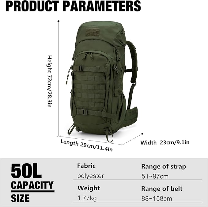Mardingtop 50L Hiking Backpack,Backpacking Backpack with Rain Cover for