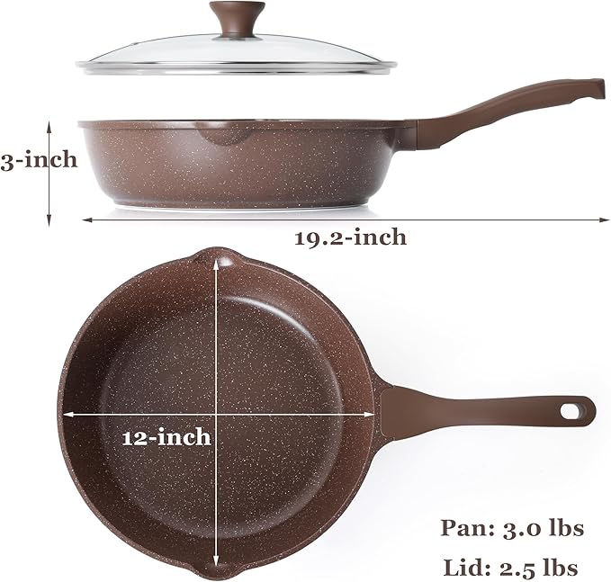 SENSARTE Nonstick Deep Frying Pan Skillet, 12-inch Saute Pan with Lid, Stay-Cool Handle, Healthy
