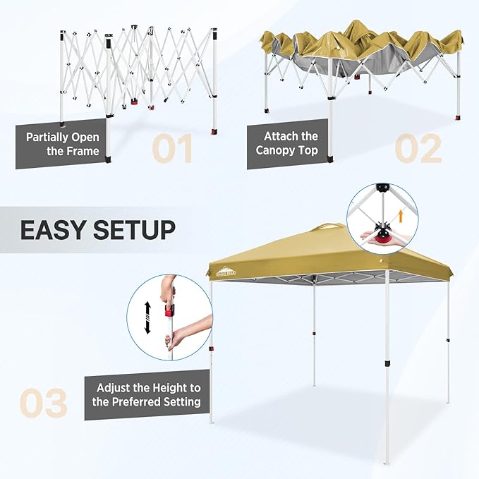 EAGLE PEAK Pop Up Canopy Tent with Wheeled Carry Bag, 8 Stakes, 4 Ropes, Easy Set Up Tent Canopy