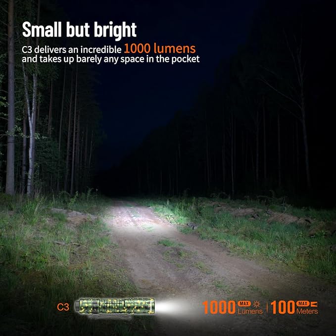 NICRON C3 EDC Flashlight, 1000 Lumen Poket Light Compatible with AA Battery Rechargeable
