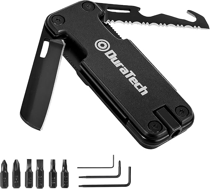 DuraTech 16-in-1 Multitool Knife, Compact EDC Pocket Tool with Locking Blade, Magnetic Bit Holder