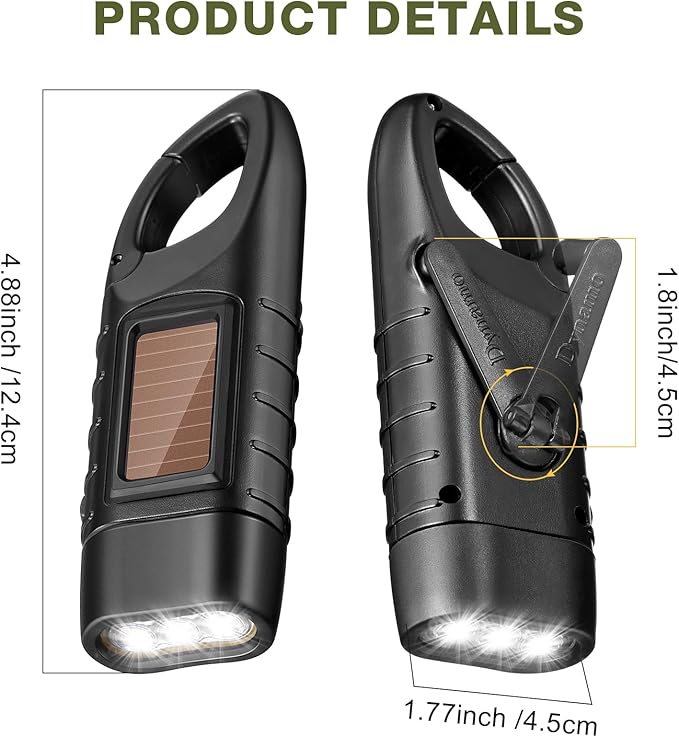 Mudder 4 Pack Hand Crank Solar Powered Flashlight Emergency Rechargeable Led Flashlight Survival