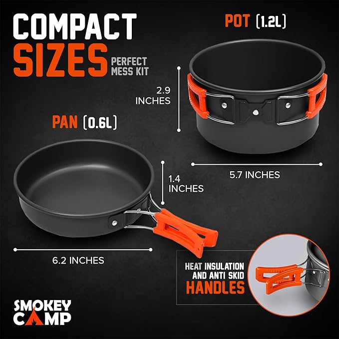 Camping Cookware Mess Kit Set with Stove - Backpacking Camping Pots and Pans Set, All in One