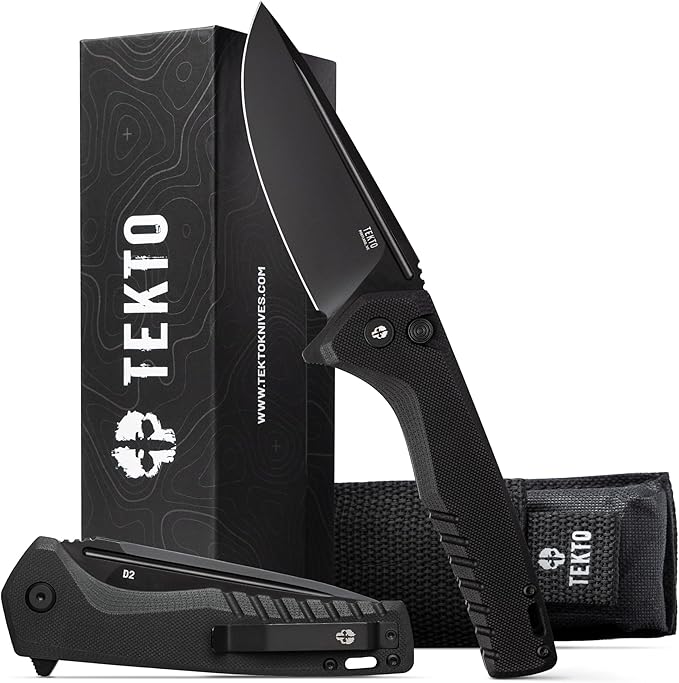 F3 Charlie Button Lock Folding Knife, Oversized Fine Edge Blade, Tactical Black G10 Handle - Easy