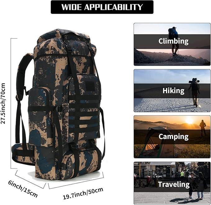 Hiking Backpack for Men 70L/100L Camping Backpack Military Rucksack Molle 3 Days Assault Pack for