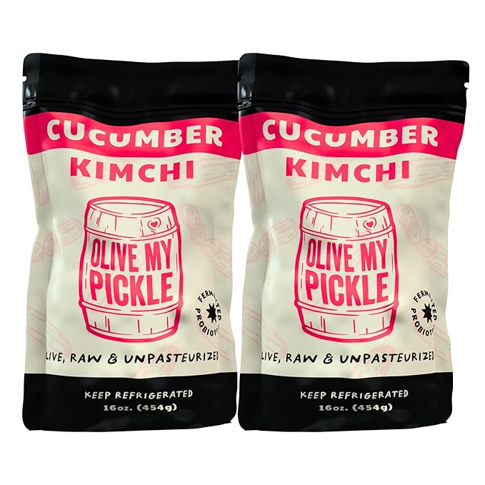 Olive My Pickle Organic Kimchi Fermented - 32 oz | 2-Pack of Probiotic Cucumber Kimchi Vegan |