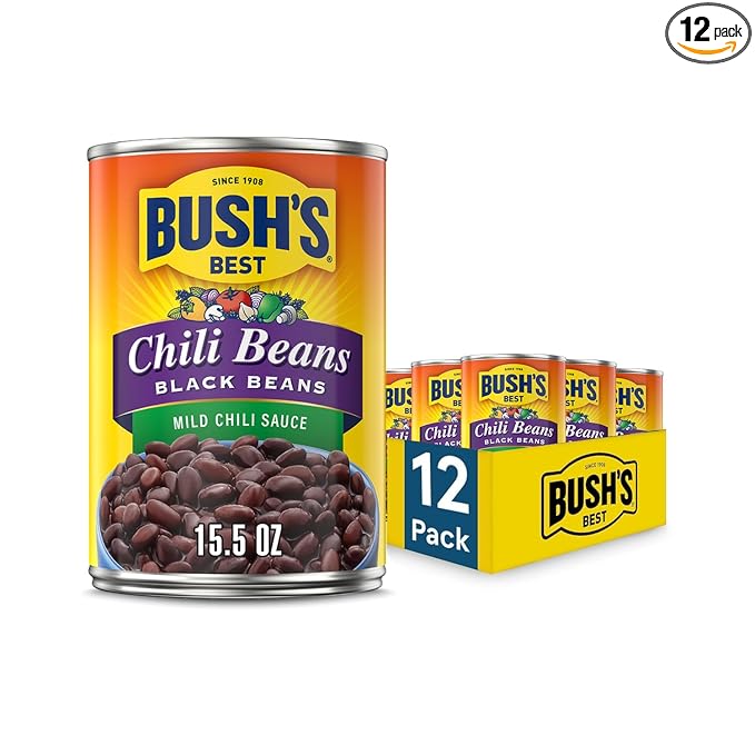 BUSH'S BEST 15.5 oz Canned Black Chili Bean/Mild, Source of Plant Based Protein and Fiber, Low Fat