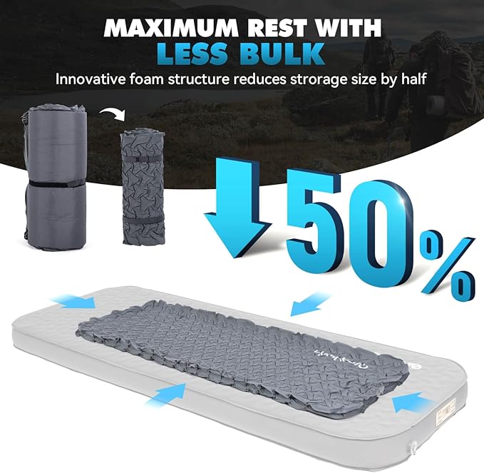 Hikenture 4" Thick Self Inflating Sleeping Pad, Foam & Air Camping Mattress, 9.5 R-Value Insulated