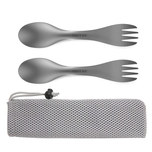 OUTXE Titanium 2 in 1 Fork and Spoon Combo 2-Pack Ultra Lightweight Camping Utensil, Eco-Friendly