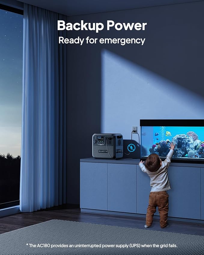 BLUETTI Portable Power Station AC180, 1152Wh LiFePO4 Battery Backup w/ 2 1800W (2700W peak) AC