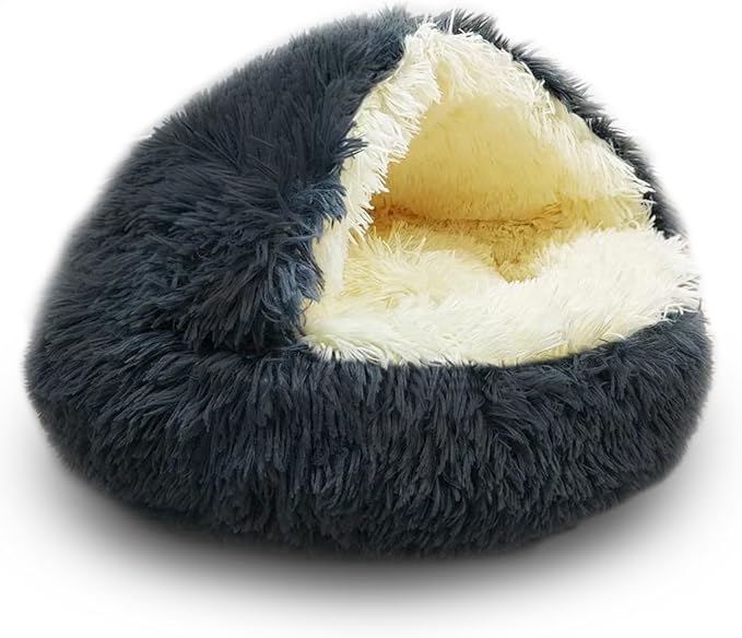 ShinHye Cat Bed Round Plush Fluffy Hooded Cat Bed Cave, Cozy for Indoor Cats or Small Dog beds