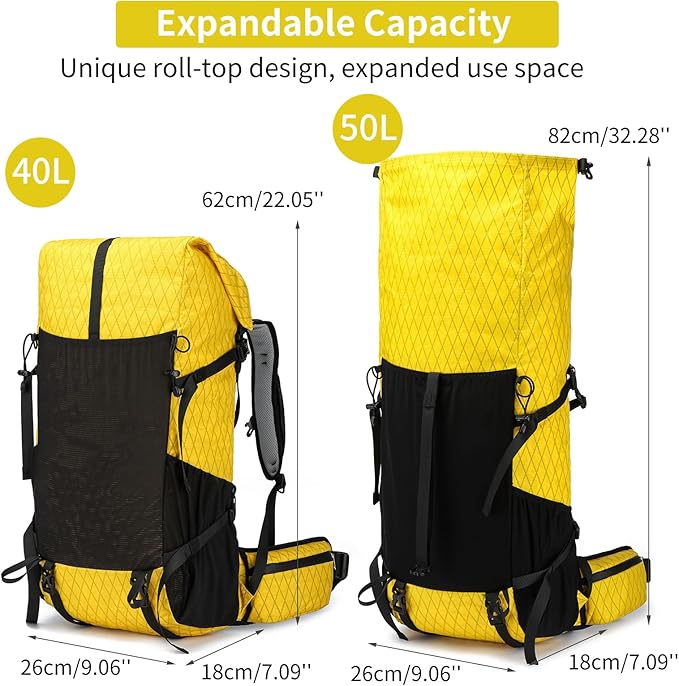 Hiking Backpack,40L to 50L Extra Large Capacity Hiking Bag,Internal Frame Camping Backpack,Upgraded