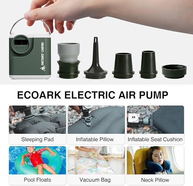 OneTigris Portable Air Pump for Inflatables,Mini Air Mattress Pump with Camping Light&2400 mAh
