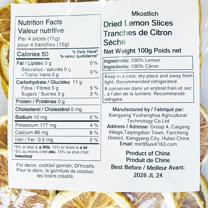 Mkostlich Dried Lemon Slices Bulk, 100g/3.52oz Natural Dehydrated Lemon Slices for Cocktails